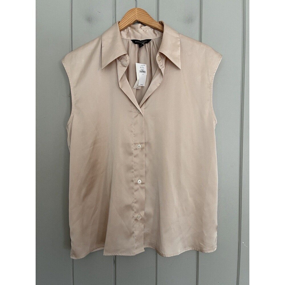 NWT Banana Republic Top M Medium Sleeveless Collar Champagne Satin NEW